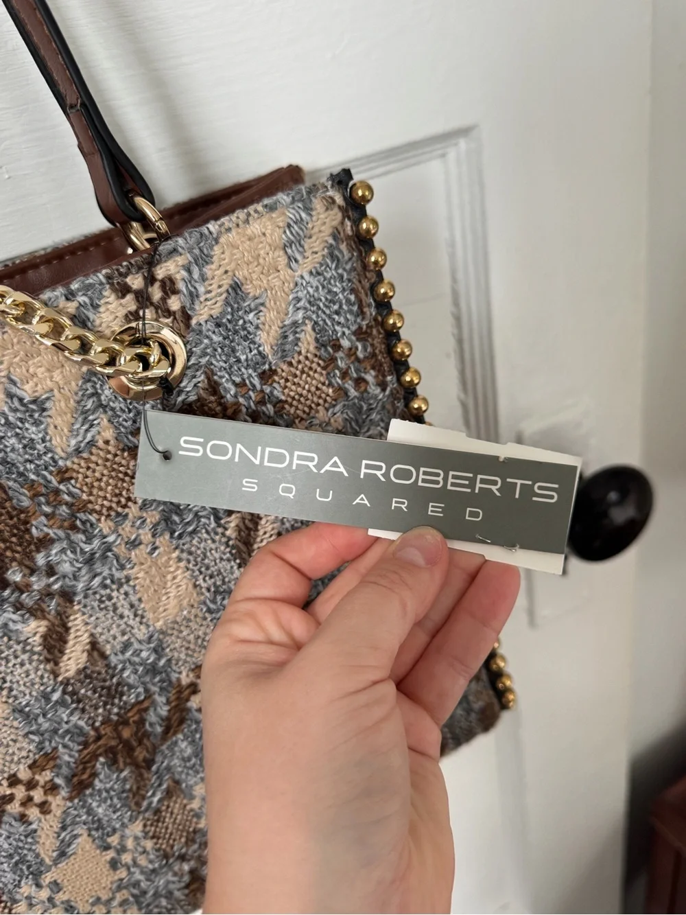 Sondra Roberts Squared Tweed Houndstooth Tote
